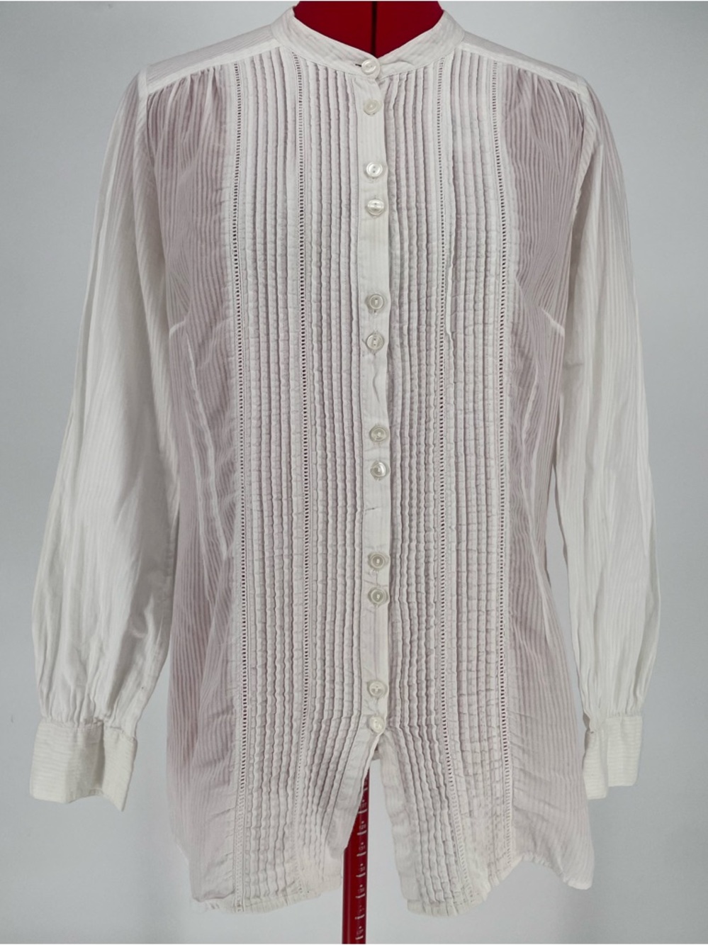 A.n.A. White Lightweight 100% Cotton Striped Button Down Pin-tuck Casual Blouse - Picture 2 of 16